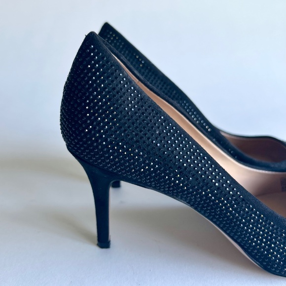 INC International Concepts Black Fabric Black Glitter Dots Almond Toe Pumps sz 8 - Picture 3 of 15